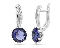 Серьги из серебра танзанит выращ., СПН04306
