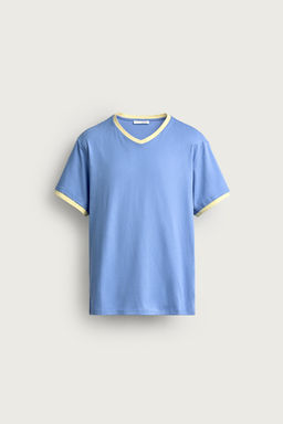 CAMISETA RIB CONTRASTE CUELLO PICO / Azul medio - Zara фото 7
