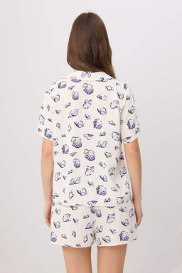 Lacivert Bask?l? Shally Dokuma Pijama Tak?m? THMSS26PT00214