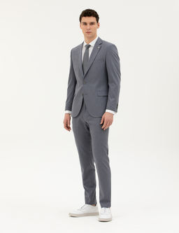 Koyu Mavi Extra Slim Fit _izgili Tak_m Elbise