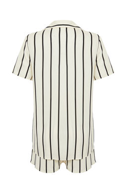 Trendyolmilla Ekru Cizgili Yaka Detayl? Viskon Sortlu Dokuma Pijama Tak?m? THMSS24PT00050 фото 9