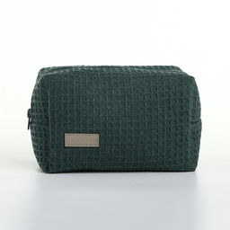 Косметичка женская на молнии TEXTURA, объёмная, средняя, мягкая, вафельная текстура, зелёная  фото 5