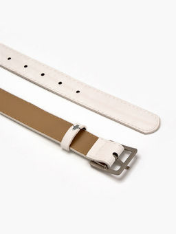 Ремень женский, 110×3 см, квадратная матовая металлическая пряжка, серебристая, белый