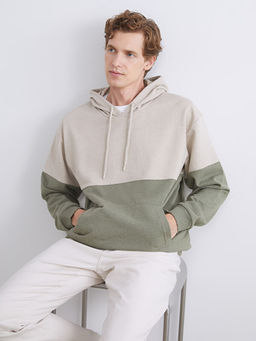 Uzun Kollu Renk Bloklu Erkek Hoodie