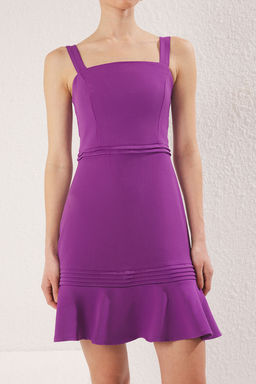 TRENDYOLMILLA Mavi Nervur Detayl? Etegi Volanl? Ask?l? A Kesim Dokuma Mini Elbise TWOSS20EL2504 фото 8