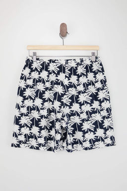 Ekru Regular Kesim Palmiye Desenli Pamuklu T-shirt-Sort Pijama Tak?m? TMNSS26PT00023