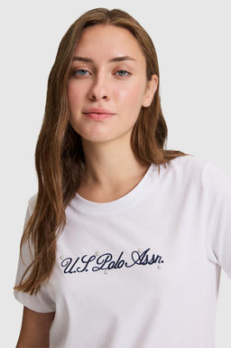 Kad_n Beyaz Bisiklet Yaka Ti__rt
