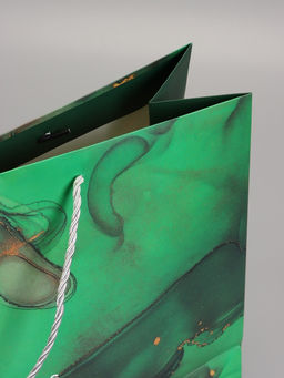 Пакет подарочный ламинированный «Мрамор», зеленый с бантиком, 43×32×14 см