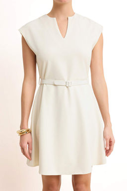 Ekru Kemerli Etegi Belden Ac?lan Mini Dokuma Elbise TWOSS26EL00294
