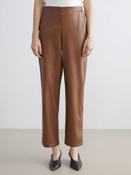 Beli Lastikli Kad?n Deri G?r?n?ml? Pantolon