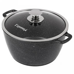 Кастрюля с антипригарным покрытием 3л, д22см "Гранит Induction", h11см, s0,4см, литые ручки, стеклянная крышка с пароотводом, форма "Классик волна", подарочная упаковка (Россия) Подходит для всех видов плит, включая индукционную.