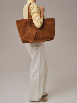 Замшевая сумка шоппер Texas DBR 31390 коричневый лист  фото 9