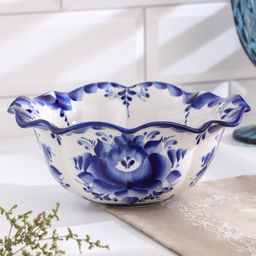 Салатник фарфоровый «Тюльпан», 19×19×7.5 см, гжель