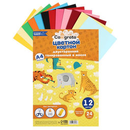 Картон цветной двусторонний Calligrata, А4, 24 листа, 12 цветов, тонированный в массе