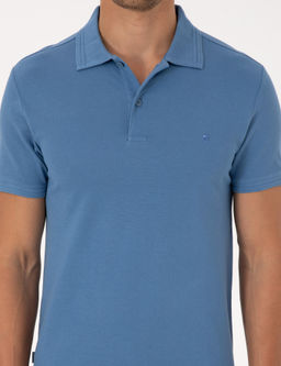 Koyu Mavi Slim Fit %100 Pamuk K_vr_lmaz Polo Yaka Basic Ti__rt