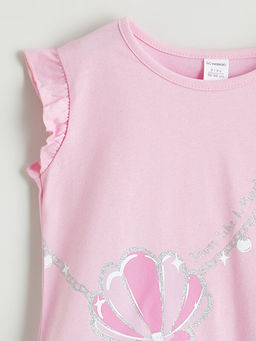 Bisiklet Yaka Bask?l? K?z ?ocuk Ti??rt ve ?ort