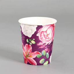 Цена за 10 шт. Стакан одноразовый бумажный "Цветы", 250 мл