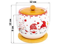 Сахарница 620 мл 12*12*12 см Весёлые гномики + дер. крышка на дерев. подставке - Elan gallery фото 2