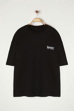 TRENDYOL MAN Siyah Oversize/Genis Kesim Bisiklet Yaka S?rt Bask?l? Buyuk Beden T-Shirt TMNSS25BF00004 - Trendyolmilla фото 4