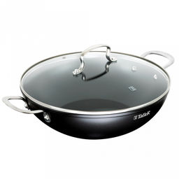 Сковорода Вок с антипригарным покрытием д30см Итан h6,5см, s3,3мм, дно д17см, s4мм, кованный алюминий, стеклянная крышка с пароотводом, 2 ручки из нержавеющей стали на клепочном креплении, цветная коробка, TalleR (Китай)