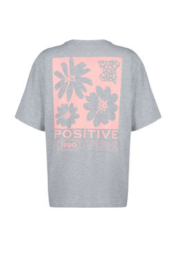 TRENDYOLMILLA Lacivert %100 Pamuk S?rt Bask?l? Oversize/Genis Kal?p Bisiklet Yaka Orme T-Shirt TWOSS23TS00321  фото 8
