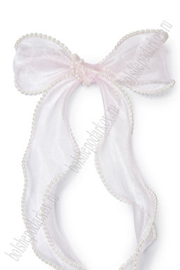 Лента органза с декоративным швом и бусинами 5 см*10 ярд (SF-7033) светло-розовый