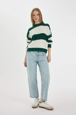 Крутой вязаный свитер оверсайз с круглым вырезом - Defacto фото 2