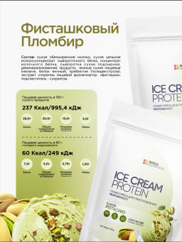 НОВИНКА! Смесь для протеинового мороженого Фисташковый Пломбир