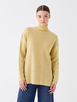 Bal?k?? Yaka D?z Uzun Kollu Kad?n Triko Kazak