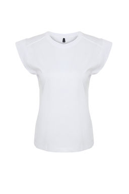 TRENDYOLMILLA Beyaz Ribana Detayl? Ay Kol Basic Orme T-Shirt TWOSS24TS00008  фото 12