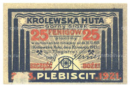 Банкнота 25 пфеннигов 1921 года Германия  Нотгельд (Кёнигсхютте)