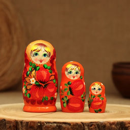 Матрёшка дерево «Земляничка», оранжевое платье, 3 кукольная, 10-12 см