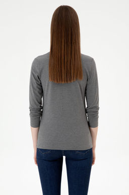 Kad_n Antrasit Melanj Basic Polo Yaka Sweatsh_rt