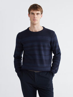 Bisiklet Yaka ?izgili Erkek Triko Kazak