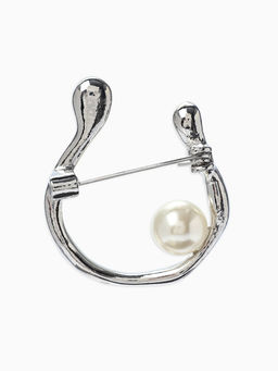 Брошь «Подкова», с бусиной №10, цвет белый в серебре