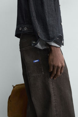 RELAXED FIT FLOCKED STRIPED TROUSERS - Zara фото 6