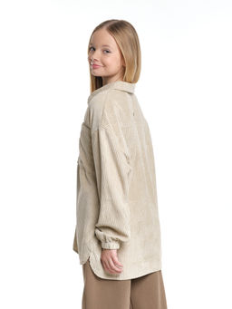 Вельветовая рубашка для девочки 22-7364 бежевый - Mini maxi фото 12