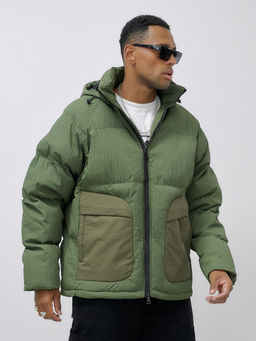 Куртка молодежная мужская зимняя с капюшоном цвета хаки 25307Kh