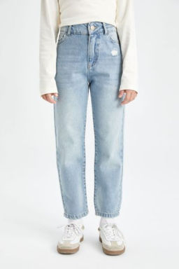 K?z Cocuk Mom Fit Y?rt?k Detayl? Dar Paca Cepli Jean Pantolon