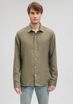 Haki Keten Gomlek - Mavi фото 3