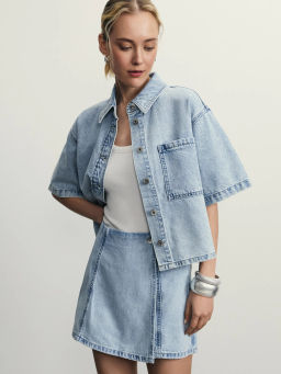 Джинсовая рубашка с коротким рукавом / Zarina фото 7