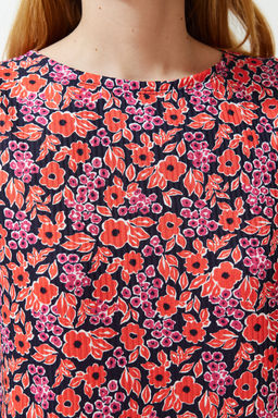 TRENDYOLMILLA Indigo Cicek Bask?l? S?f?r Kol Volanl? Shift/Duz Mini Esnek Orme Elbise TWOSS22EL0794  фото 15