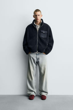 FAUX SHEARLING EFFECT JACKET WITH CONTRAST