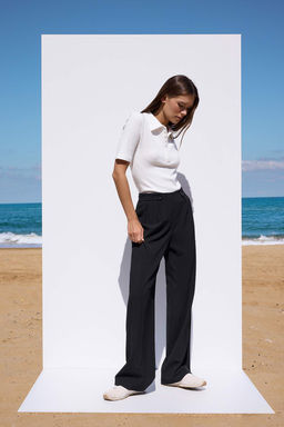 Sustainable Siyah Wide Leg/Genis Paca Kumas Pantolon TWOAW26PL00086