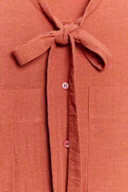 CAMISA LAZADA CON LINO ZW COLLECTION / Naranja quemado - Zara фото 6