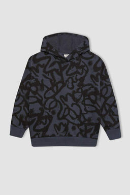 Толстовка оверсайз с рисунком и капюшоном для мальчиков - Defacto фото 7