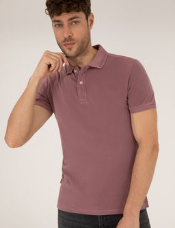 Pembe Dokulu Slim Fit Polo Yaka Ti__rt