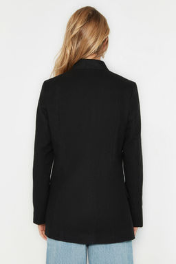 Siyah Kapamas?z Yunlu Kase Ceket Kaban TWOAW23KB00304