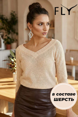 Пуловер вязаный короткий с v-вырезом в составе шерсть