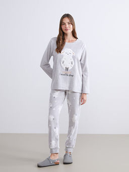 Bisiklet Yaka Nak??l? Polar Kad?n Pijama Tak?m?